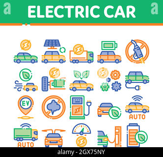 Electric Car Transport Collection Icons Set Vector Stock Vector