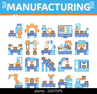 Manufacturing Process Collection Icons Set Vector Illustrations Stock Vector