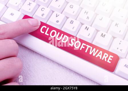 Conceptual caption Cloud Software. Conceptual photo Programs used in Storing Accessing data over the internet Abstract Typing New Spreadsheets Stock Photo