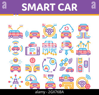 Smart Car Technology Collection Icons Set Vector Stock Vector