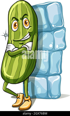 Cucumber and a pile of icecubes Stock Vector