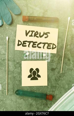 Text showing inspiration Virus Detected. Word Written on A computer program used to prevent and remove malware Writing Prescription Medicine Stock Photo