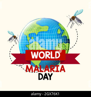 World Malaria Day logo or banner with mosquito and the earth Stock Vector