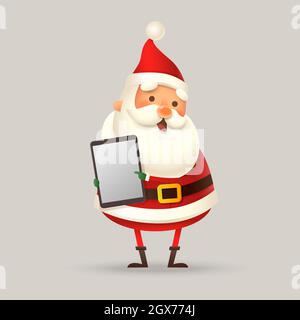 Cute Santa Claus with digital tablet - vector illustration isolated Stock Vector