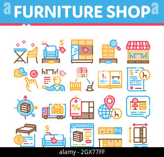 Furniture Shop Market Collection Icons Set Vector Stock Vector