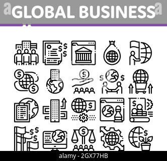 Global Business Finance Strategy Icons Set Vector Stock Vector