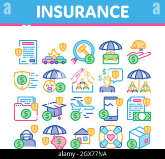 Insurance All-purpose Collection Icons Set Vector Stock Vector