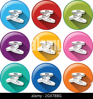 Round icons with coins Stock Vector