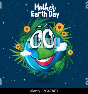 Poster design for mother earth day with happy smile on earth Stock Vector