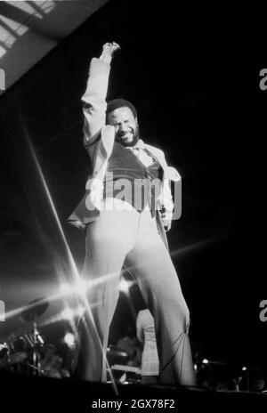 Marvin Gaye performing at the Bingley Hall, Birmingham, England in 1976. Stock Photo