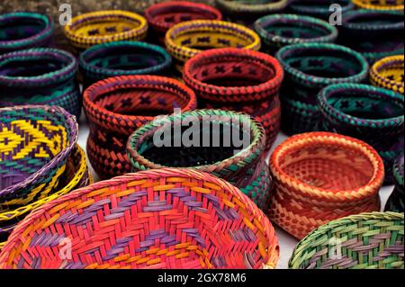 Colorful wicker baskets in a shop in Paraty Rio de Janeiro Brazil Stock Photo