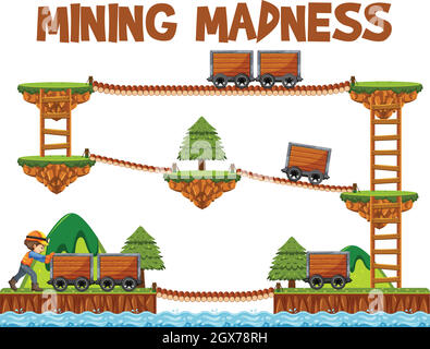 Adventure Mining Madness Game Template Stock Vector