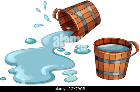 Wooden bucket with water isolated on white background Stock Vector