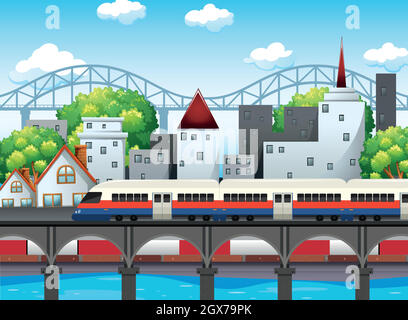 A rail in city scene Stock Vector