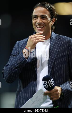 Bergamo, Italy, 3rd October 2021. Former footballer Alessandro Matri pictured commentating for DAZN during the Serie A match at Gewiss Stadium, Bergamo. Picture credit should read: Jonathan Moscrop / Sportimage Stock Photo