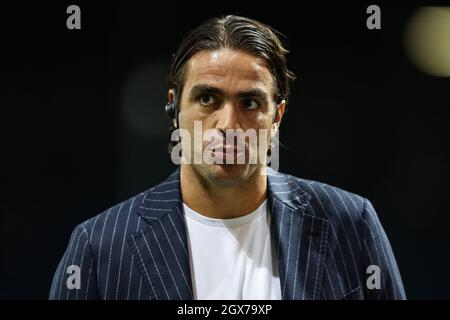 Bergamo, Italy, 3rd October 2021. Former footballer Alessandro Matri pictured commentating for DAZN during the Serie A match at Gewiss Stadium, Bergamo. Picture credit should read: Jonathan Moscrop / Sportimage Stock Photo