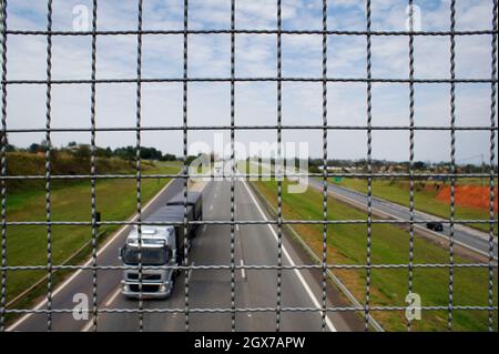 View of the highway from a pedestrian walkway. Stock Photo