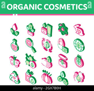 Organic Cosmetics Vector Isometric Icons Set. Isometric Stock Vector