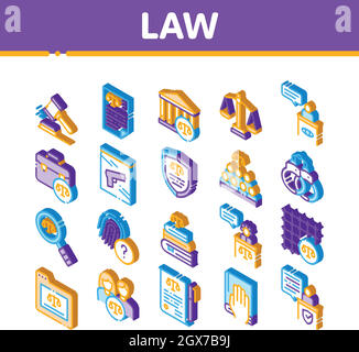 Law And Judgement Isometric Icons Set Vector Stock Vector