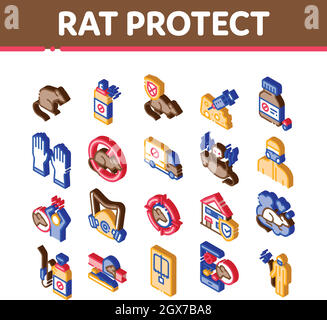 Rat Protect Isometric Elements Icons Set Vector Stock Vector