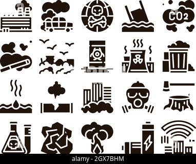 Pollution of Nature Glyph Icons Set Vector Stock Vector
