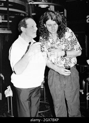 Jim Marshall, OBE with singer Ian Gillan at a private function in London, 1988. Stock Photo