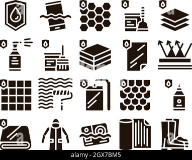Waterproof Materials Glyph Icons Set Vector Stock Vector