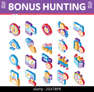 Bonus Hunting Isometric Elements Icons Set Vector Stock Vector