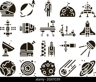 Astronaut Equipment Glyph Set Vector Stock Vector