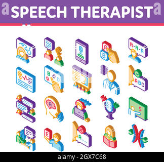 Speech Therapist Help Isometric Icons Set Vector Stock Vector
