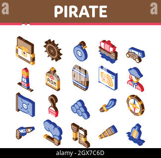 Pirate Sea Bandit Tool Isometric Icons Set Vector Stock Vector