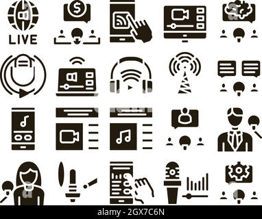 Podcast And Radio Glyph Set Vector Stock Vector