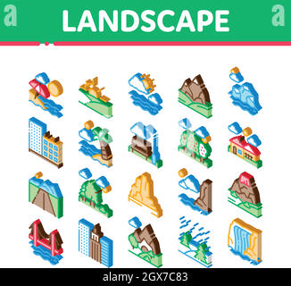 Landscape Travel Place Isometric Icons Set Vector Stock Vector
