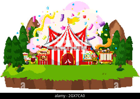 Scene with circus tent and animals in the park Stock Vector