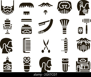 Beard And Mustache Glyph Set Vector Stock Vector