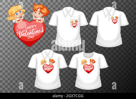 Little cupids cartoon character with set of different shirts isolated on transparent background Stock Vector