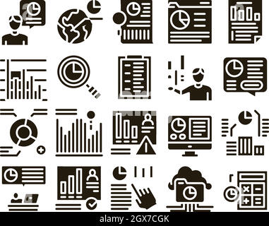 Statistician Assistant Glyph Set Vector Stock Vector