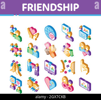 Friendship Relation Isometric Icons Set Vector Stock Vector