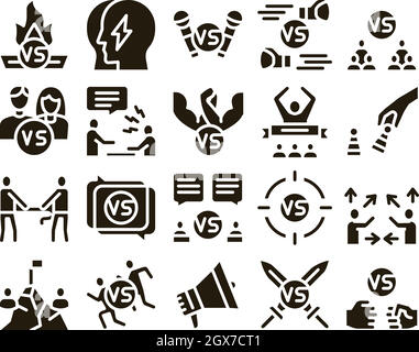Battle Competition Glyph Set Vector Stock Vector