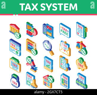 Tax System Finance Isometric Icons Set Vector Stock Vector
