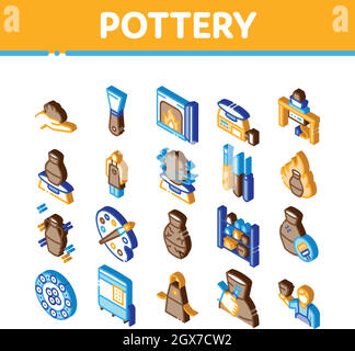 Pottery And Ceramics Isometric Icons Set Vector Stock Vector