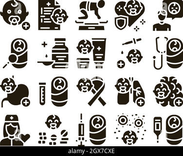 Pediatrics Medical Glyph Set Vector Stock Vector