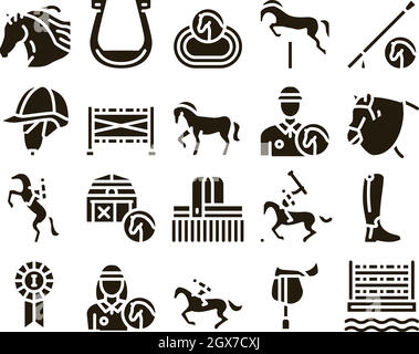 Equestrian Animal Glyph Set Vector Stock Vector