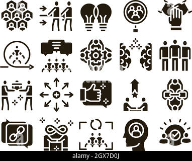 Collaboration Work Glyph Set Vector Stock Vector