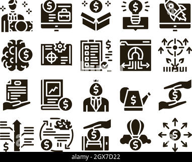 Crowdfunding Business Glyph Set Vector Stock Vector