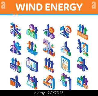 Wind Energy Technicians Isometric Icons Set Vector Stock Vector