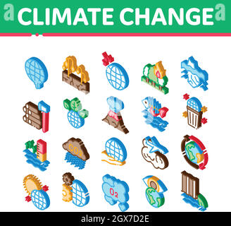 Climate Change Ecology Isometric Icons Set Vector Stock Vector