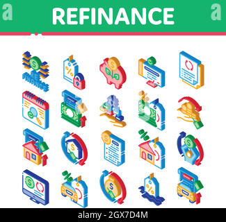 Refinance Financial Isometric Icons Set Vector Stock Vector