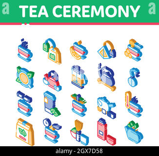 Tea Ceremony Tradition Isometric Icons Set Vector Stock Vector