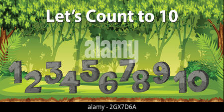 lets count to 10 jungle scene Stock Vector